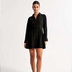 NWOT! Abercrombie & Fitch size S button up satin mini dress, long sleeve, black